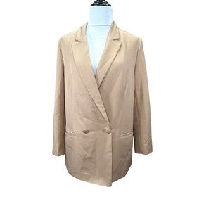Asos Design Blazer Jacket Khaki Tan size 6 Women Pockets Button Front Lined FLAW